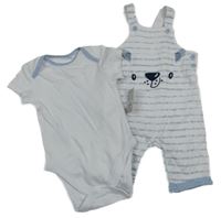 Nové - 2Set - Bílo-modré pruhované teplákové laclové kraťasy s čumáčkem/kapsou + body PRIMARK