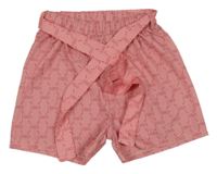 Růžové vzorované šusťákové kraťasy s nápisy a páskem SHEIN