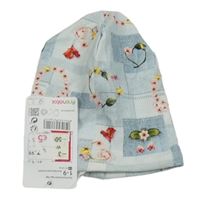 Nové - světlemodro-modrá patchwork melírovaná čepice s kytičkami Prénatal