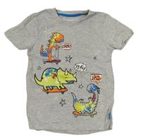 Šedé melírované tričko s dinosaury Nutmeg