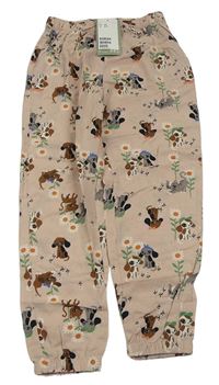 Růžové lehké kalhoty se psy a kočkami H&M