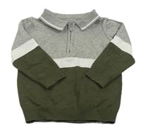 Šedo-khaki-bílý polo svetr Matalan