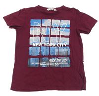 Vínové tričko s mrakodrapy a nápisem H&M