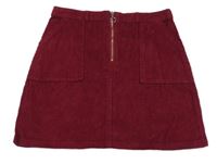 Vínová manšestrová sukně se zipem Matalan
