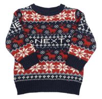 Tmavomodro-červený vzorovaný vlněný svetr zn. Next