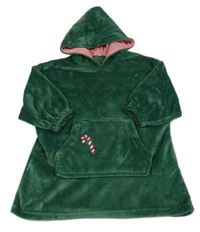 Tmavozelená chlupatá oversize mikina s hůlkou a kapucí