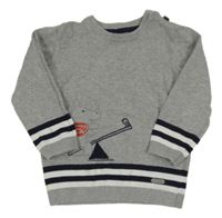 Šedý melírovaný svetr s nosorožcem a ptáčkem M&S