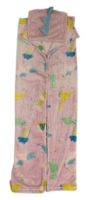 Starorůžová chlupatá deka s dinosaury a kapucí