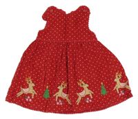 Červené puntíkaté manšestrové šaty se soby Jojo Maman Bébé