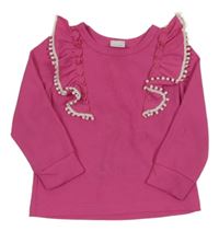 Tmavorůžové žebrované triko s volánky