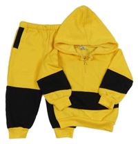 2set - Hořčicovo-černá mikina s kapucí + tepláky