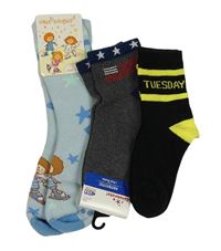 3x ponožky - černé s nápisem a pruhy + tmavošedé melírované s pruhy + světlemodré thermo s klukem