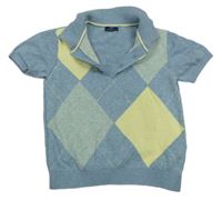 Modro-zeleno-žluté kárované pletené polo tričko Next