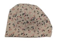 Růžová květovaná bavlněná čepice Topomini