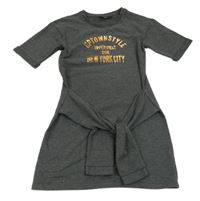 Tmavošedé melírované teplákové šaty s nápisem a páskem Pepperts