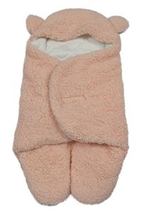 Růžový huňatá zavinovací fusak s kapucí