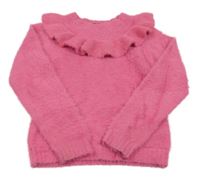 Tmavorůžový chlupatý svetr s volánem Persival