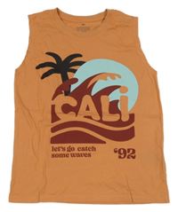 Cihlové tílko s palmou a nápisem H&M