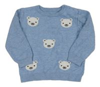 Modrý melírovaný svetr s medvědy Nutmeg