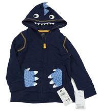 Nové - Tmavomodrá propínací mikina s kapucí - dinosaurus Mothercare