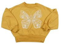 Hořčicová oversize mikina s motýlem s flitry F&F
