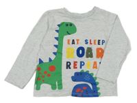 Světlešedé melírované triko s dinosaurem Pep&Co