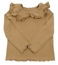 Hnědé žebrované triko s límečkem Shein