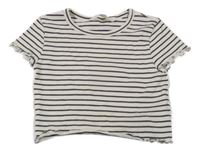 Béžovo-antracitové pruhované žebrované crop tričko H&M