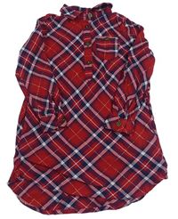 Červeno-tmavomodré kostkované šaty s límečkem H&M