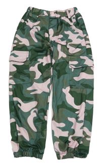 Khaki-růžové army cuff teplákové kalhoty