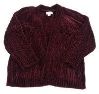 Vínový žinylkový cardigan s kapsami