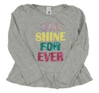 Šedé triko s nápisem z flitrů C&A