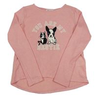 Světlerůžový lehký svetr s pejskem a kočkou H&M