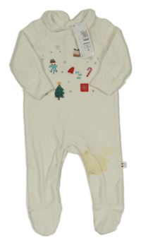 Nové - smetanový sametový overal s vánočními obrázky M&S