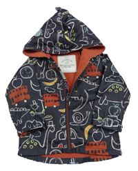 Tmavomodrá šusťáková jarní bunda s obrázky a kapucí George
