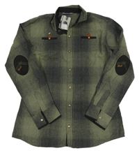 Nové - khaki-černá kostkovaná košile 