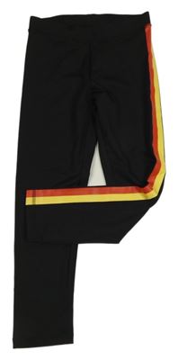 Černé sportovní legíny s červeným a žlutým pruhem