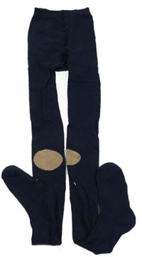 Tmavomodro-béžové punčocháče 