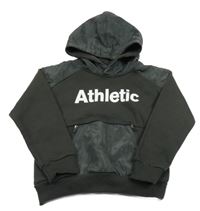 Tmavošedá mikina s nápisem a šusťákovou kapucí 