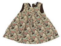 Béžovo-modré květované manšestrové šaty H&M