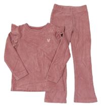 2 set - růžové žebrované sametové triko + flare žebrované sametové legíny Nutmeg