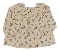 Smetanová lesklá květovaná halenka s límečkem Zara