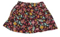 Hnědo-barevná květovaná sukně s ptáčky C&A