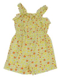 Žlutý květovaný kraťasový overal s volánkem Primark