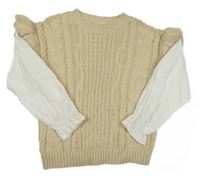 Světlebéžový vzorovaný svetr s bílou halenkou River Island