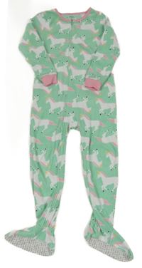 Zeleno-bílý fleecový pyžamový overal s jednorožci Carter's