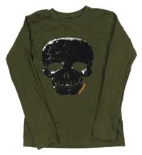 Tmavozelené triko s lebkou z flitrů Chapter young