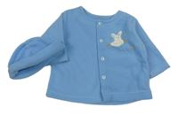 2 set - Modrá fleecová propínací mikina s králíkem + čepice 