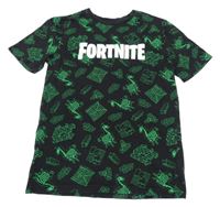 Černo-zelené vzorované tričko s Fortnite