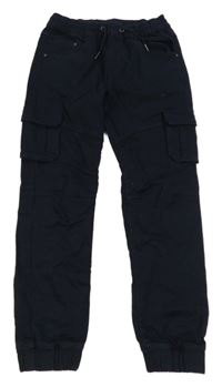 Tmavomodré plátěné cuff kalhoty Yigga